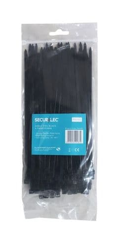 Securlec Black Cable Ties - 4.5mm x 200mm Pack 100