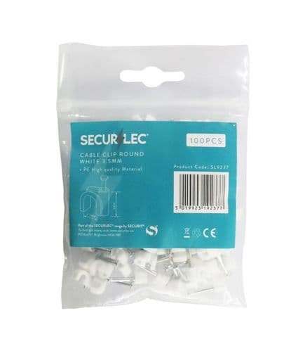 Securlec Cable Clip Flat White - 3.5mm 100 Piece