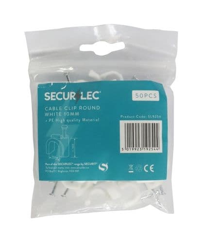 Securlec Cable Clip Round White - 10mm 50 Pieces