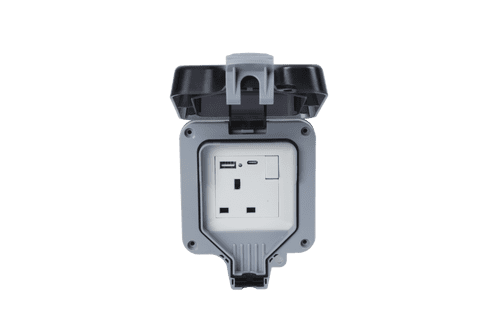 Securlec Single Outdoor Weatherproof Switched 1 Gang Socket With USB-A & USB-C - IP66