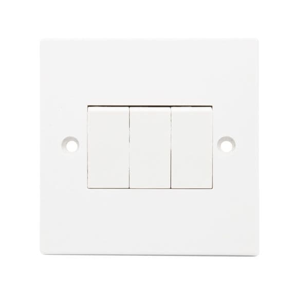 Securlec Square 3 Gang 2 Way Light Switch - Square Edge