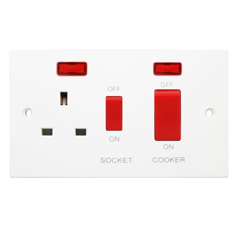 Multiple Socket Plug Plus Cooker Switch Securlec Square Cooker Switch & Socket Double Pole - Square Edge