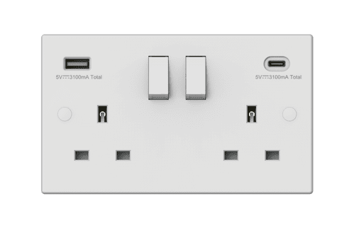 Securlec Switched Socket With USB A + C Double Pole - Square Edge