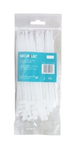 Securlec White Cable Ties - 3.6mm x 140mm Pack 100