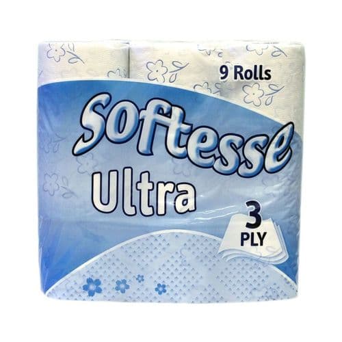 Softesse 3 Ply Ultra White Toilet Rolls - 9 Pack