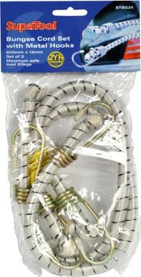 SupaTool Bungee Cord Set with Metal Hooks - 600mm x 12mm