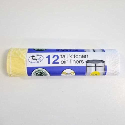 Tidyz Tall Kitchen Drawstring Bin Liners 30L - Pack 12