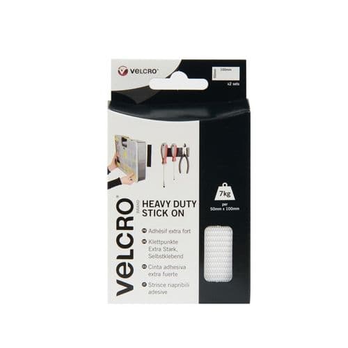 VELCRO® Brand Heavy Duty Stick On Strips - 50mmx100mm 2 Sets White