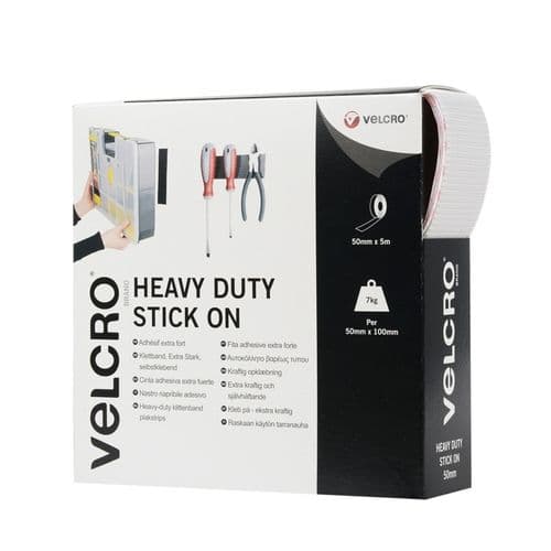 VELCRO® Brand Heavy Duty Stick On Tape - 50mm x 5m White
