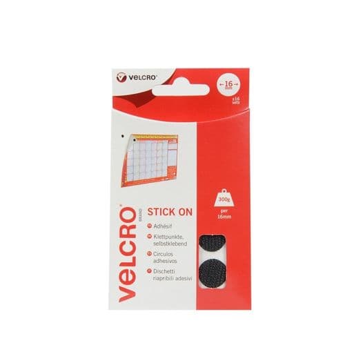 VELCRO® Brand Stick On Coins - 16mm x 16 Sets Black