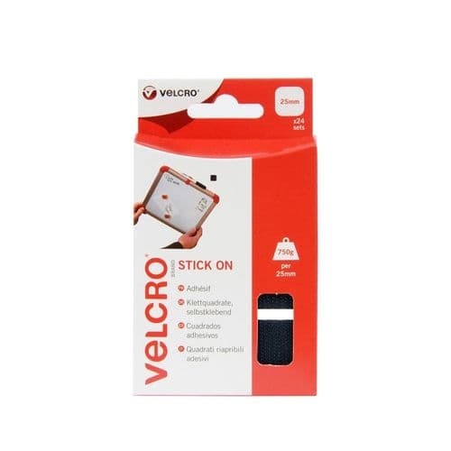 VELCRO® Brand Stick On Squares - 25mm Black 24 Sets