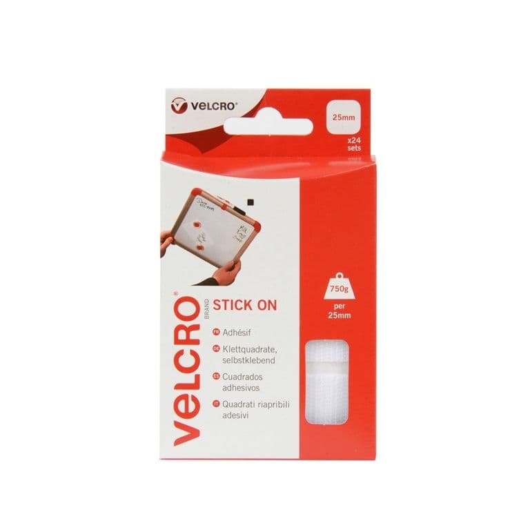Velcro Brand Stick on Squares 25mm White 24 Sets