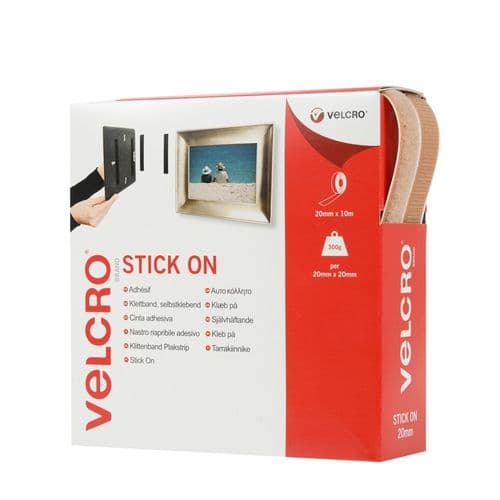 VELCRO® Brand Stick On Tape - 20mm x 10m Beige