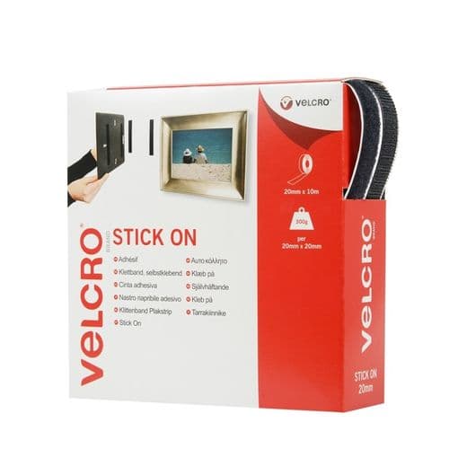 VELCRO® Brand Stick On Tape - 20mm x 10m Black
