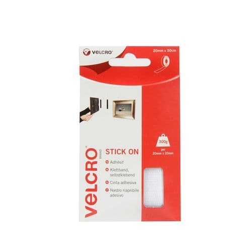 VELCRO® Brand Stick On Tape - 20mm x 50cm White