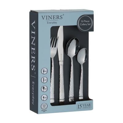 Viners Belle Set Posate 16 Pezzi 18/0 - Acciaio Inox Con Trama Martellata, In Confezione Regalo