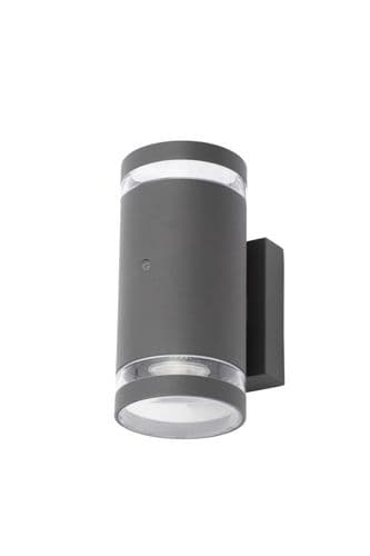 Zinc Lens Wall 2 Light With Photocell - Grey