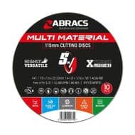 Abracs Hybrid 5in1 Flt Metal115x1.6x22 - 115mm x 1.6mm x 22.23mm 5-in-1 Multi-Material Cutting Disc (10pc Tin)