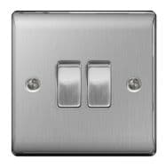 BG Brushed Steel 10ax Plate Switch 2 Way - 2 Gang