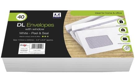 Anker DL Peel & Seal Envelopes With Window - Pack 40 White
