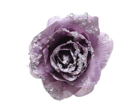 Deco Clip On Rose With Glitter - 14 x 8.5 Cloudy Lila
