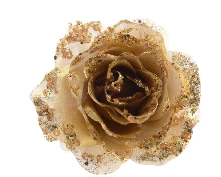 Deco Clip On Rose With Glitter - 14 x 8.5 Light Gold
