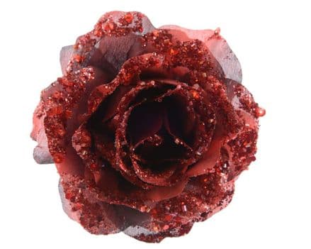 Deco Clip On Rose With Glitter - 14 x 8.5 Oxblood