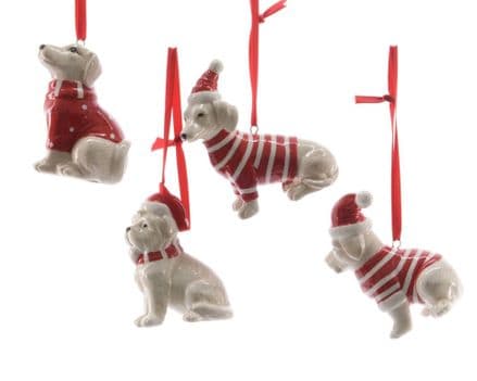 Deco Xmas Dog With Hanger - Red
