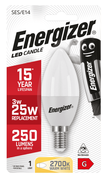 Energizer E14 Warm White Blister Pack Candle - 3.3w 250lm