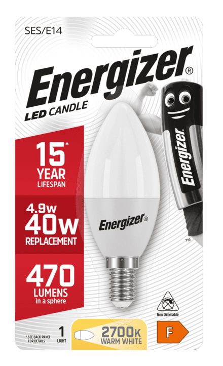 Energizer E14 Warm White Blister Pack Candle - 5.2w 470lm