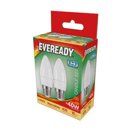 Eveready LED Candle ES E27 Warm White 3000k Pack 2 - 6w