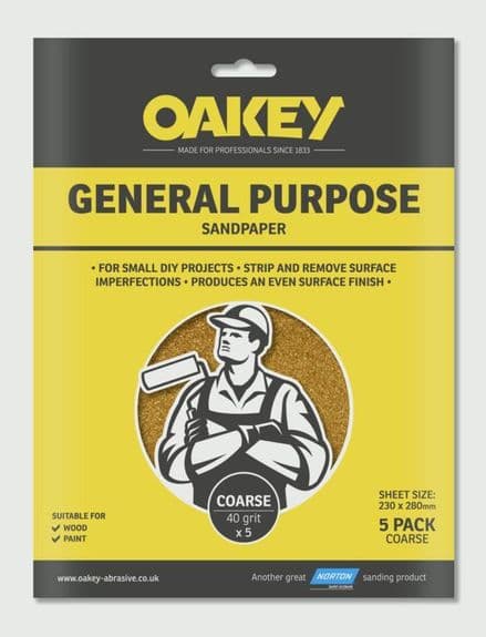 Oakey General Purpose Sandpaper 5 Pack - Coarse 280 x 230mm