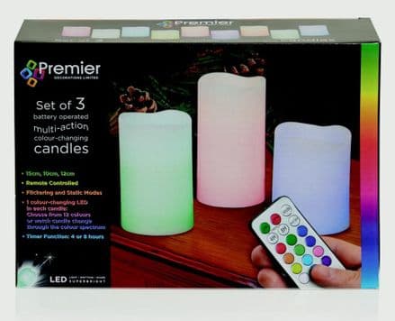 Premier Battery Operated Candles Colour Change Remote - Set 3