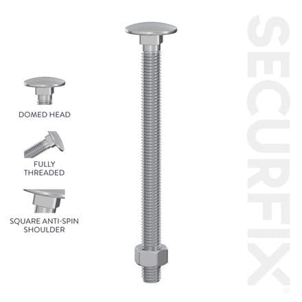Securfix Carriage Bolts With Hex Nuts - M12 x 5 15/16"-M12 x 150mm | Pack of 50