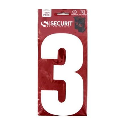 Securit White Self Adhesive Wheelie Bin Numbers Pack 2 - No 3