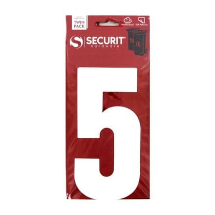 Securit White Self Adhesive Wheelie Bin Numbers Pack 2 - No 5