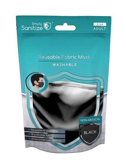 Simply Sanitize Reusable Fabric Facemask - Black - Single