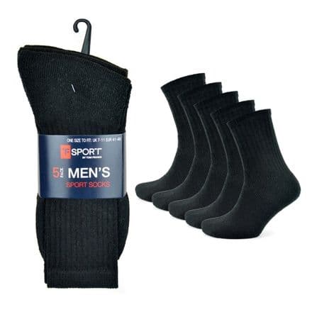 Tom Franks Mens Black Sport Socks - Pack 5