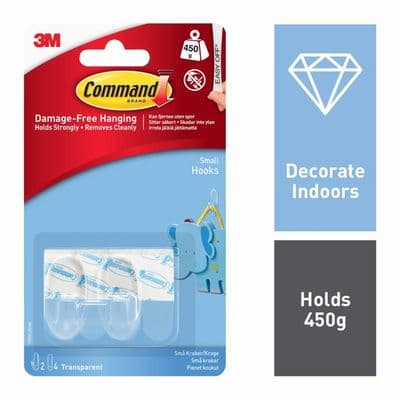 Command™ Clear Hooks - Small. 2 hooks, 4 medium strips