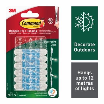 Command Indoor Outdoor Decorating Clips - 20 Clips, 24 Water resistant strips