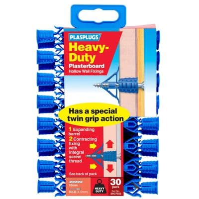 Plasplugs Heavy Duty Plasterboard Fixings - 30 Pack