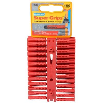 Plasplugs Red Super Grips Fixings - 100 Pack