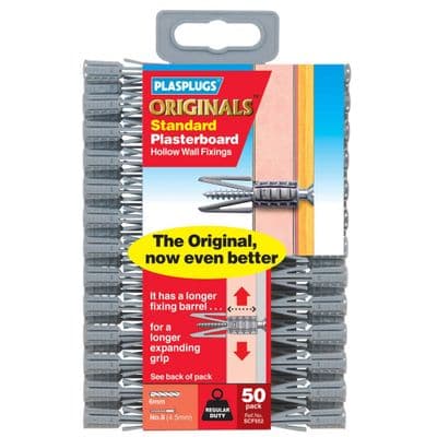 Plasplugs Regular Duty Plasterboard Fixings - 50 Pack