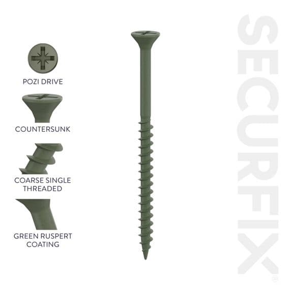 Securfix Green Decking Screws - 9 x 2 1/3